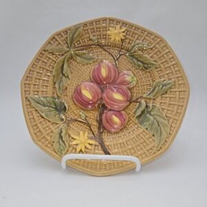 Vintage PAS Germany Majolica Fruit Plate Basketweave Pottery 2723L Wall Decor